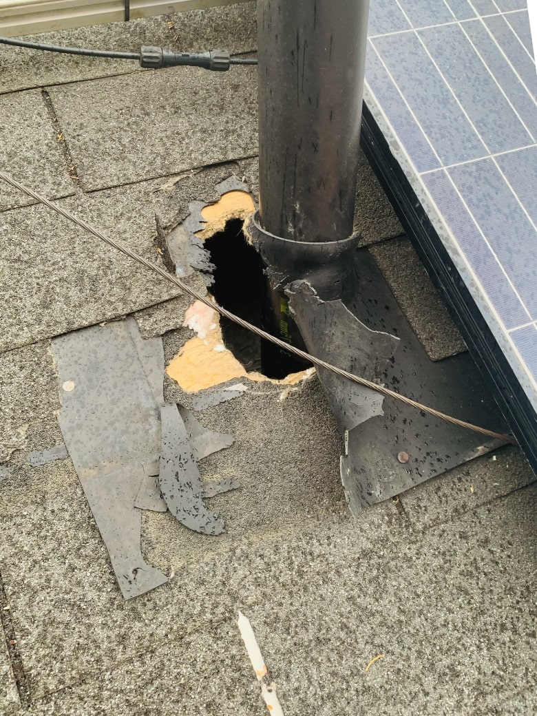Damaged plumbing roof vent