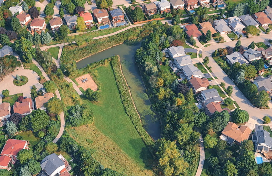 Aerial illustration of a waterloo neighbourhood